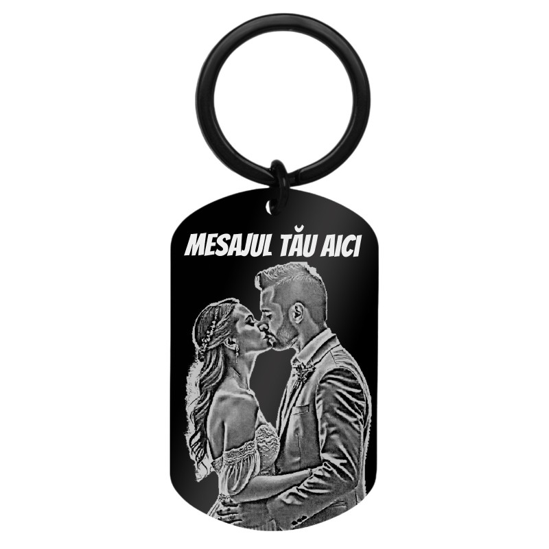 Breloc Personalizat Army Inox Negru Poza si Mesaj