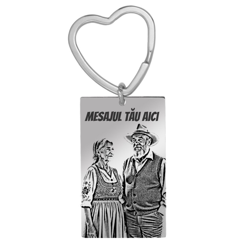                  Breloc Personalizat Dreptunghi Inox Argintiu Poza si Mesaj
               