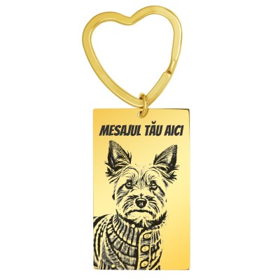 Breloc Personalizat Dreptunghi Inox Auriu Poza si Mesaj