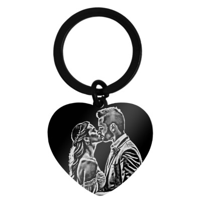 Breloc Personalizat Inima Mica Inox Negru Poza si Mesaj