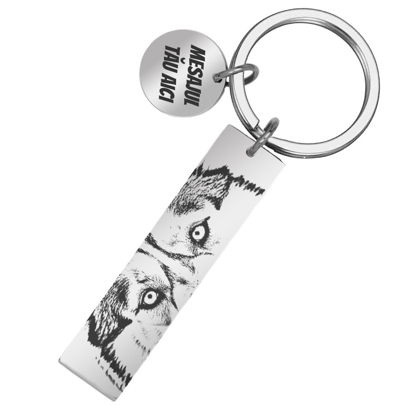 Breloc Personalizat Placuta Banut Inox Argintiu Poza si Mesaj
