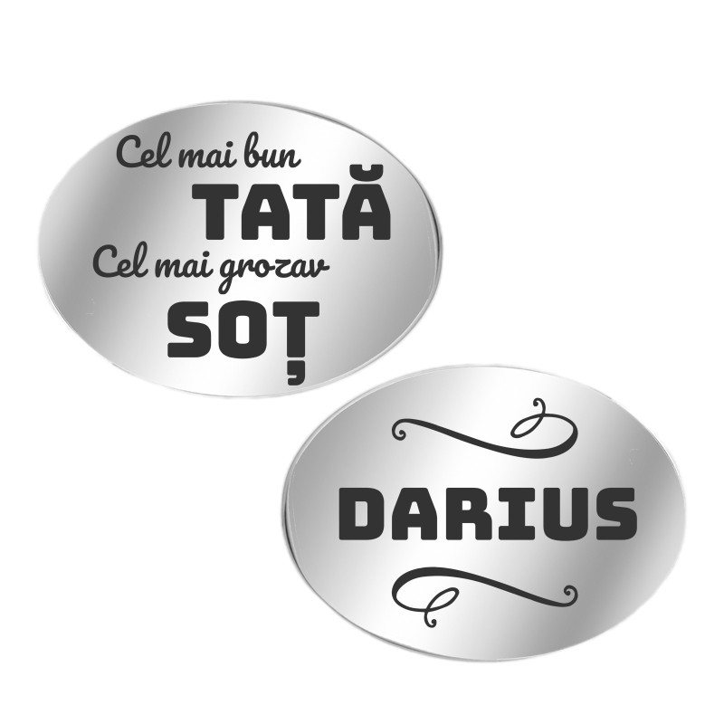 Butoni personalizati Oval Inox Argintiu Dedicatie