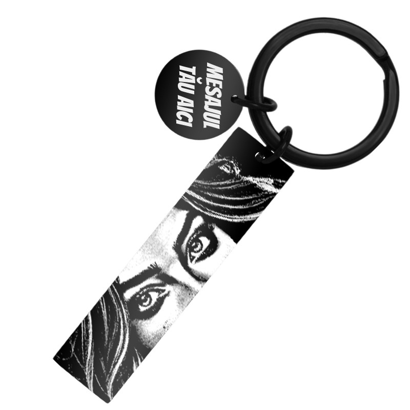 Breloc Personalizat Placuta Banut Inox Negru Poza si Mesaj