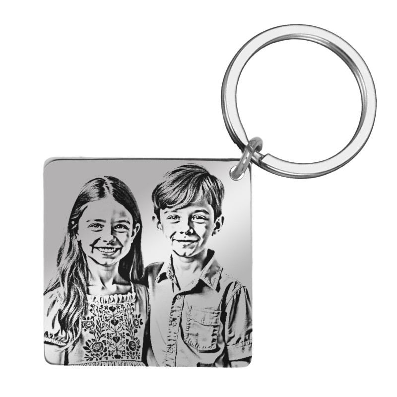 Breloc Personalizat Romb Inox Argintiu Poza si Mesaj
