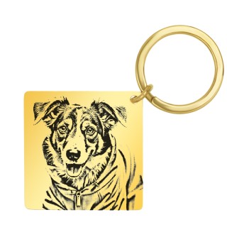 Breloc Personalizat Romb Inox Auriu Poza si Mesaj