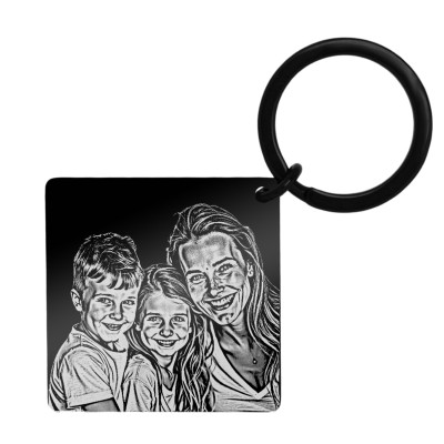 Breloc Personalizat Romb Inox Negru Poza si Mesaj