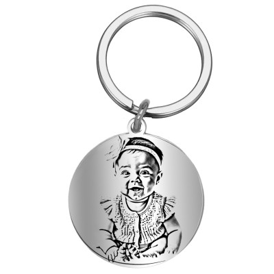 Breloc Personalizat Banut Inox Argintiu Poza si Mesaj