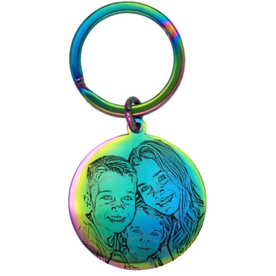 Breloc Personalizat Banut Inox Multicolor Poza si Mesaj