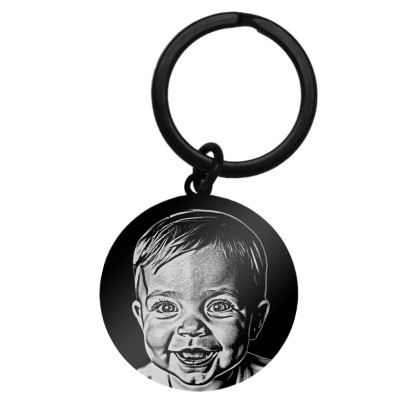 Breloc Personalizat Banut Inox Negru Poza si Mesaj