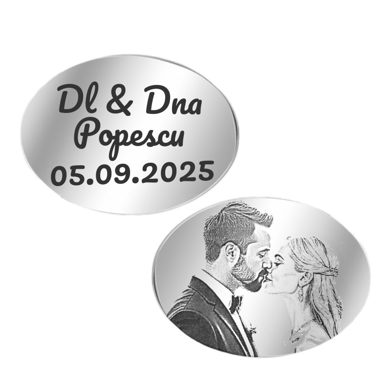                  Butoni personalizati Oval Inox Argintiu Poza si Mesaj
               