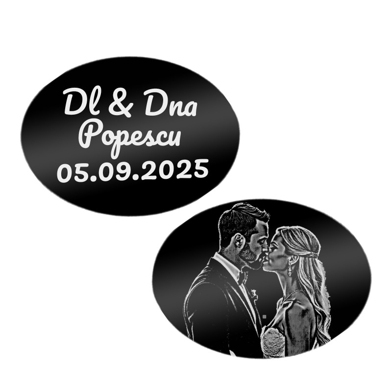Butoni personalizati Oval Inox Negru Poza si Mesaj