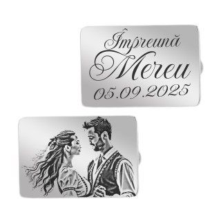 Butoni personalizati Dreptunghi Inox Argintiu Poza Data si Mesaj