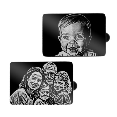 Butoni personalizati Dreptunghi Inox Negru Poze