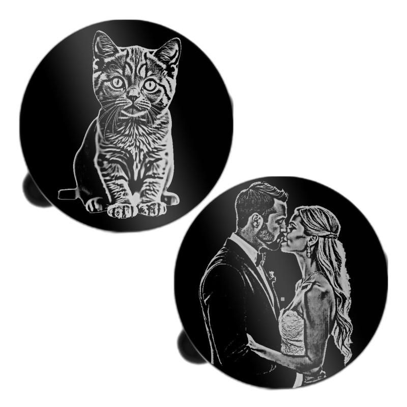 Butoni personalizati Rotund Inox Negru Poze