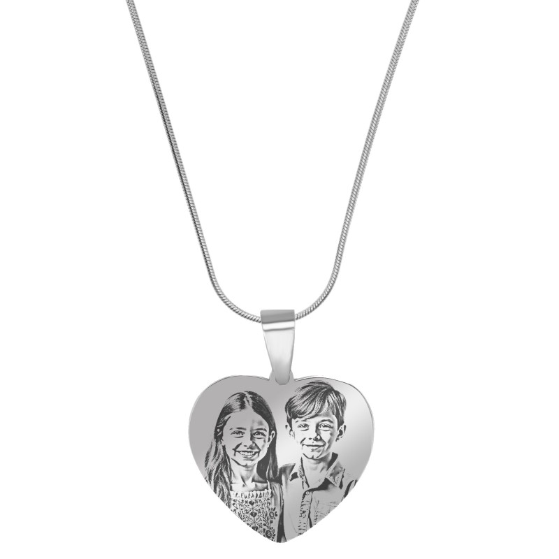 Colier Personalizat Inima Mica Inox Argintiu Lantisor Tub Poza si Mesaj