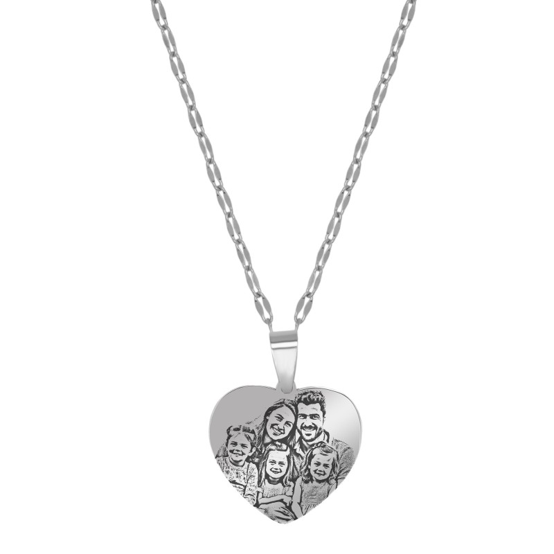 Colier Personalizat Inima Mica Inox Argintiu Poza si Mesaj