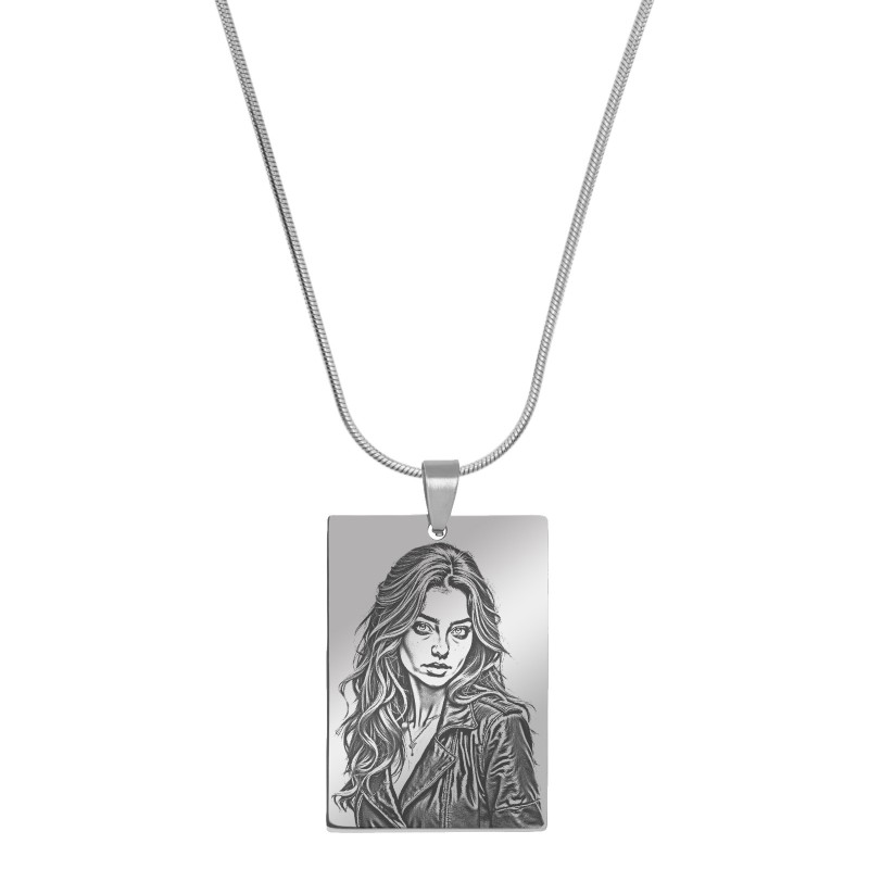 Colier Personalizat Dreptunghi Inox Argintiu Latisor Tub Poza si Mesaj