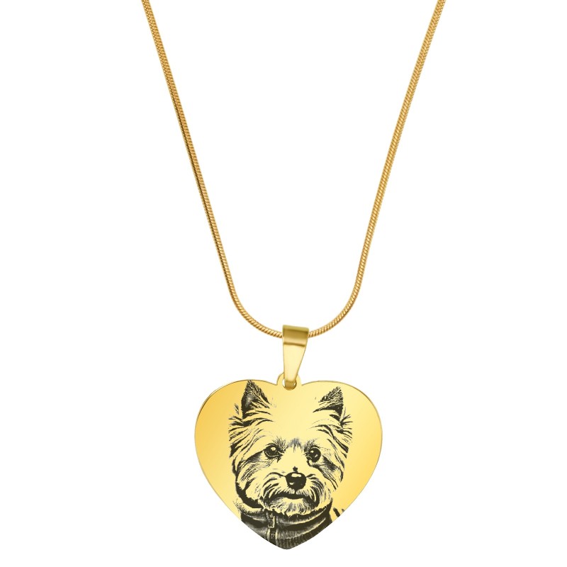                  Colier Personalizat Inima Mica Inox Auriu Lantisor Tub Poza Pisica Catel
               