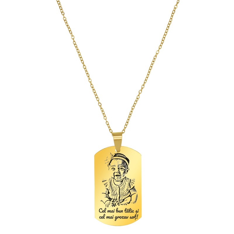 Colier Personalizat Army Inox Auriu Poza