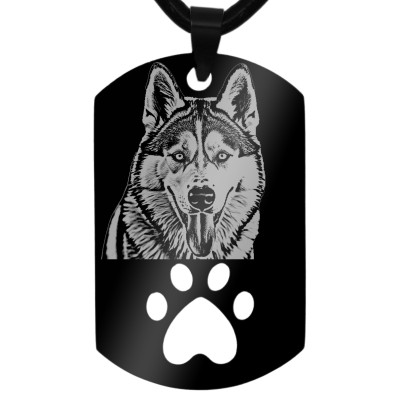 Colier Personalizat Army Labuta Inox Negru Piele Lantisor Poza Pisica Caine