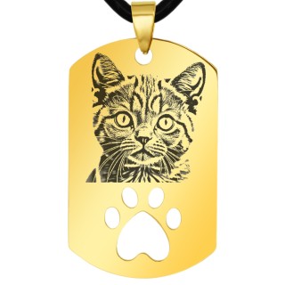 Colier Personalizat Army Labuta Inox Auriu Piele Lantisor Poza Pisica Caine