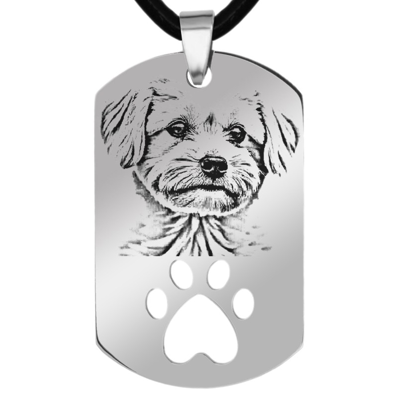 Colier Personalizat Army Labuta Inox Argintiu Piele Lantisor Poza Pisica Caine