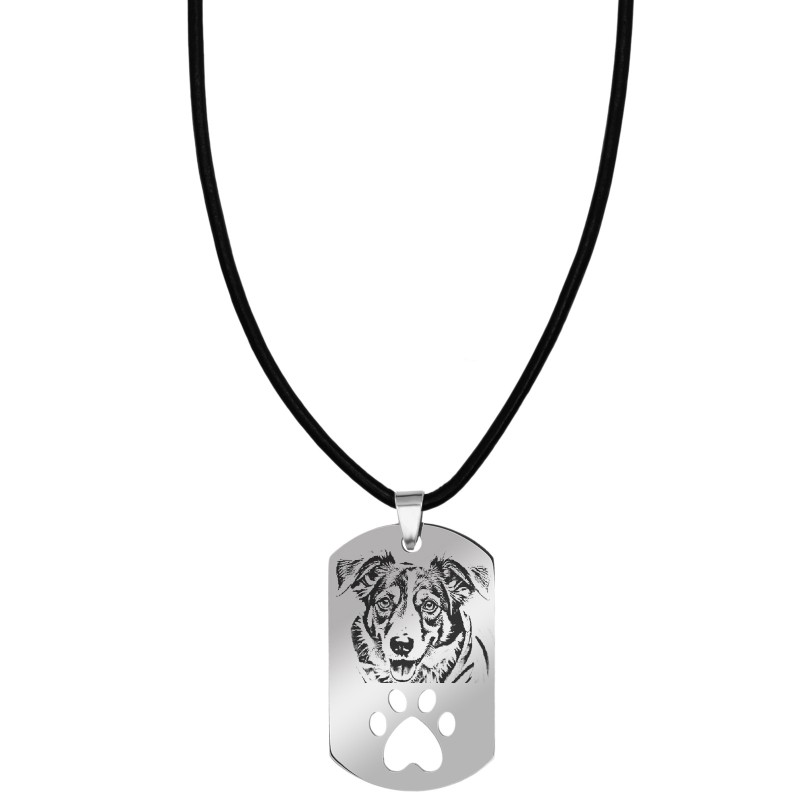 Colier Personalizat Army Labuta Inox Argintiu Piele Lantisor Poza Pisica Caine