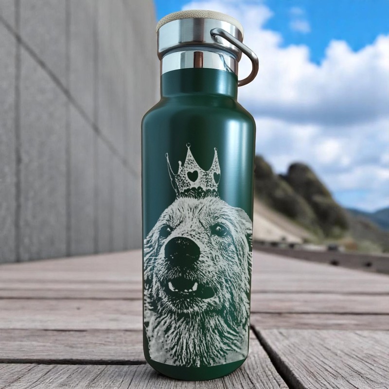 Termos Personalizat Capac Bambus Inox Verde Poza