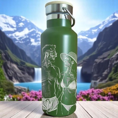 Termos Personalizat Capac Bambus Inox Kaki Poza