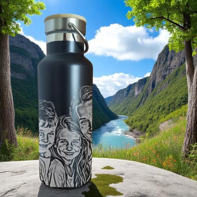 Termos Personalizat Capac Bambus Inox Negru Poza