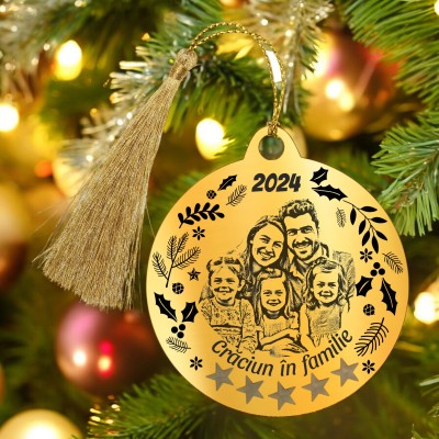 Decoratiune Personalizata Craciun Glob Inox Auriu Craciun in familie