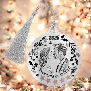 Decoratiune Personalizata Craciun Glob Inox Argintiu Impreuna de Craciun