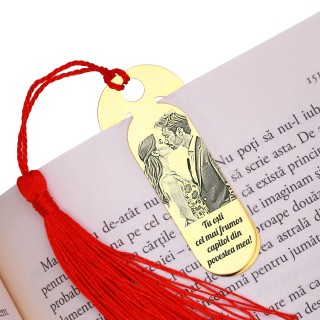 Semn de Carte Personalizat Oval Inox Auriu Poza Mesaj