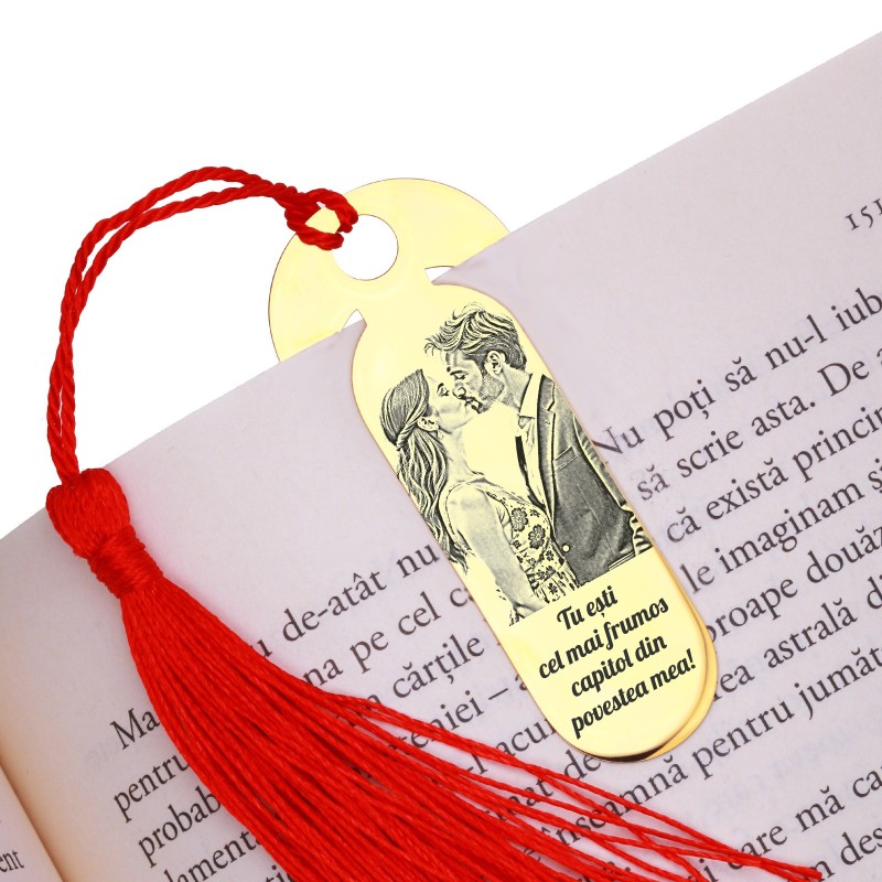                  Semn de Carte Personalizat Oval Inox Auriu Poza Mesaj
               