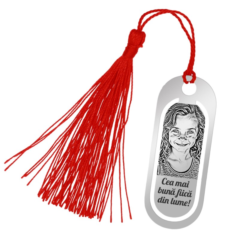                  Semn de Carte Personalizat Oval Inox Argintiu Poza Mesaj
               