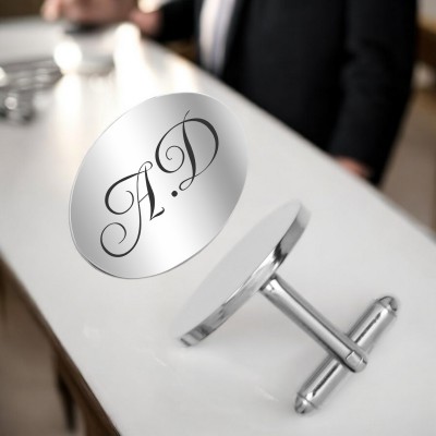 Butoni personalizati Oval Inox Argintiu Initiale
