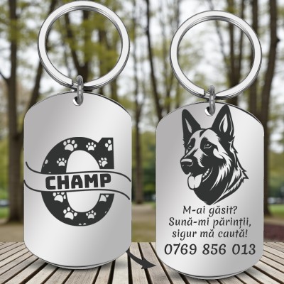 Medalion Personalizat Army Inox Argintiu Initiala Nume Telefon