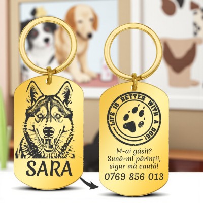 Medalion Personalizat Army Inox Auriu Poza Mesaj Telefon