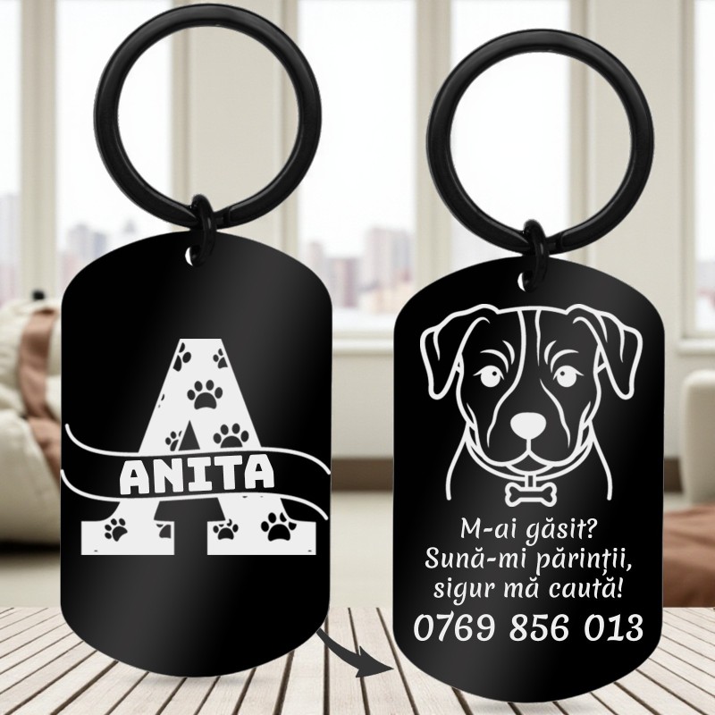 Medalion Personalizat Army Inox Negru Initiala Nume Telefon