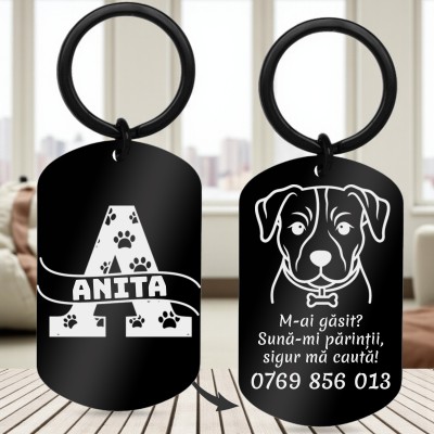 Medalion Personalizat Army Inox Negru Initiala Nume Telefon