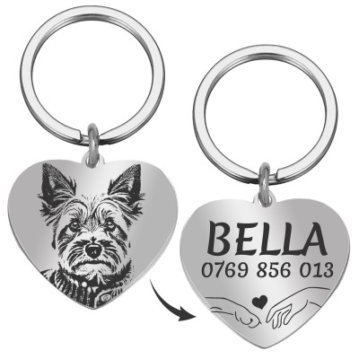 Medalion Personalizat Inima Inox Argintiu Poza Nume Telefon