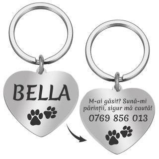 Medalion Personalizat Inima Inox Argintiu Nume Mesaj Telefon