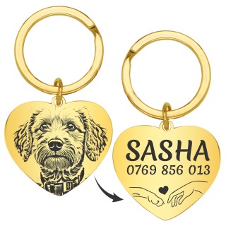 Medalion Personalizat Inima Inox Auriu Poza Nume Telefon