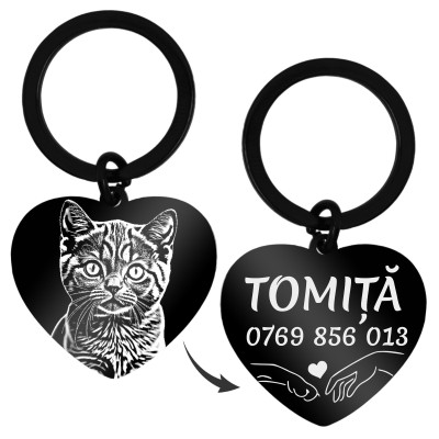 Medalion Personalizat Inima Inox Negru Poza Nume Telefon