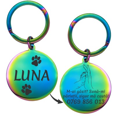 Medalion Personalizat Banut Inox Multicolor Nume Mesaj Telefon