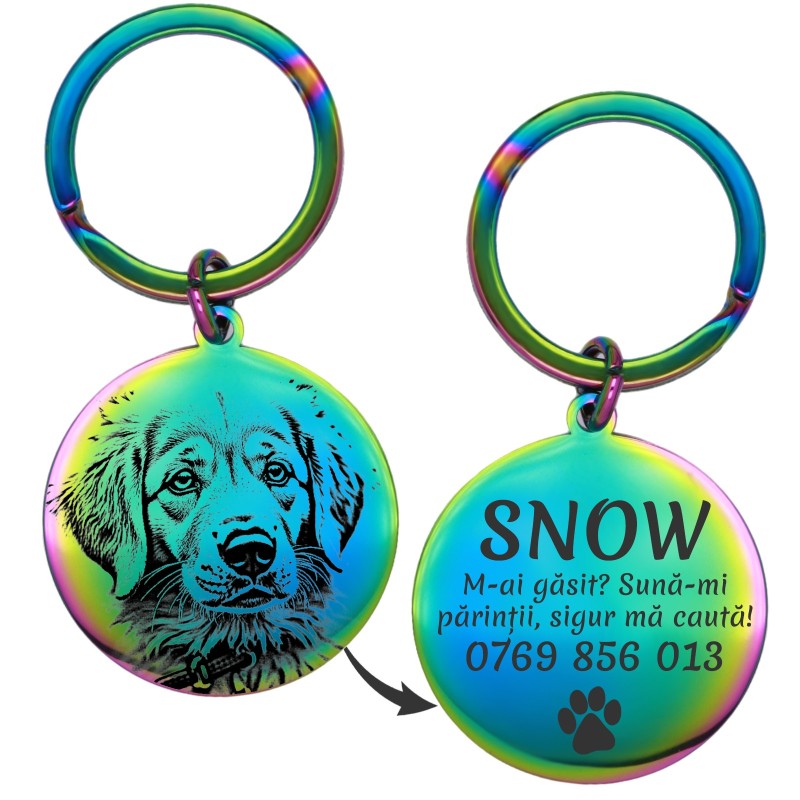                  Medalion Personalizat Banut Inox Multicolor Poza Nume Mesaj Telefon
               