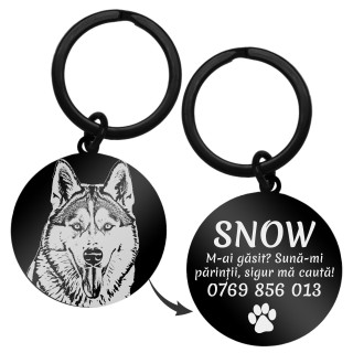 Medalion Personalizat Banut Inox Negru Poza Nume Mesaj Telefon