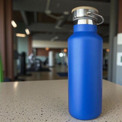 Termos Personalizat Capac Bambus Inox Albastru Cum Vrei Tu