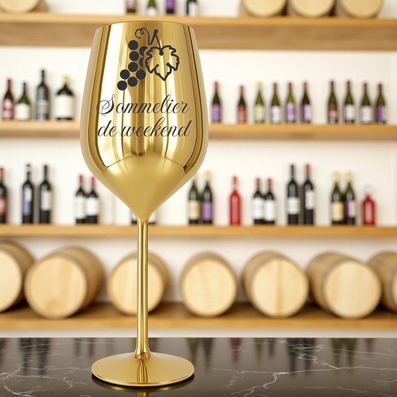                  Pahar Vin Personalizat Inox Auriu Somelier de Weekend
               