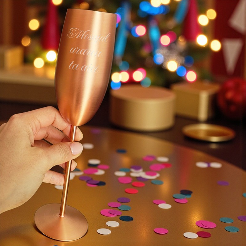 Pahar Sampanie Personalizat Inox Satin Rose Gold Mesajul Tau
